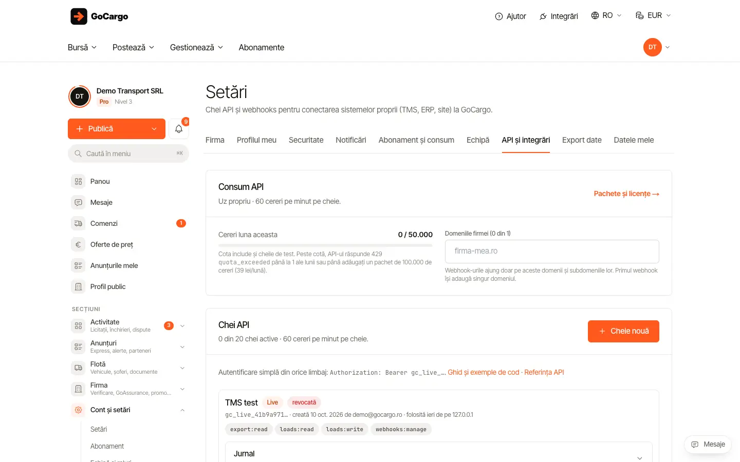 Documentația API pentru dezvoltatori: Începeți cu o cheie de test