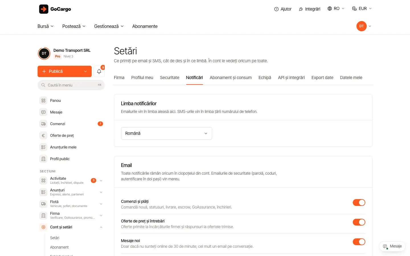 Schimbați limba și moneda afișată: Limba notificărilor