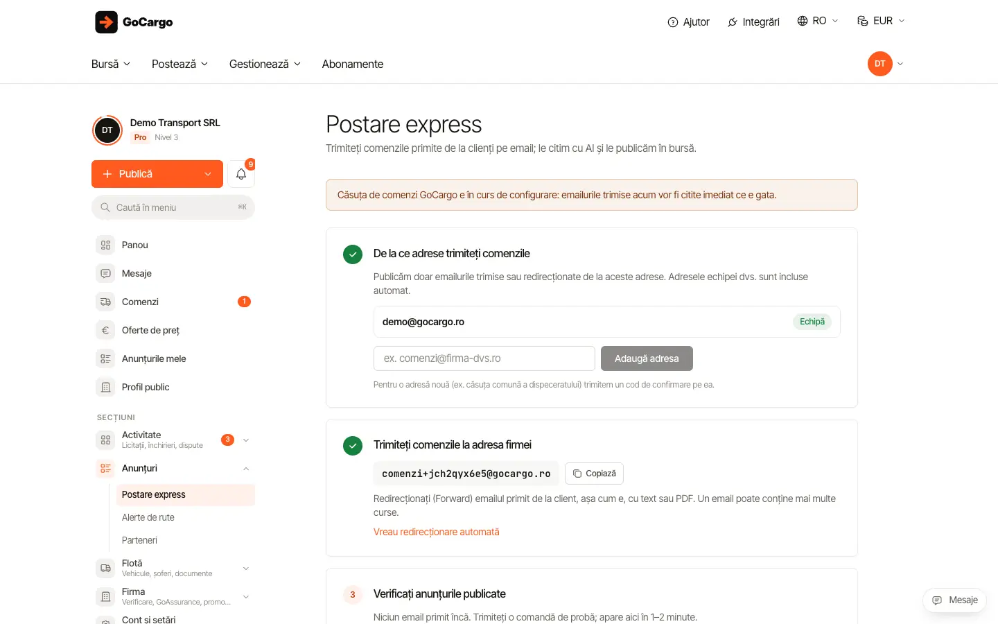Cumpără opțiunea „Postare express”: Trimite comenzile