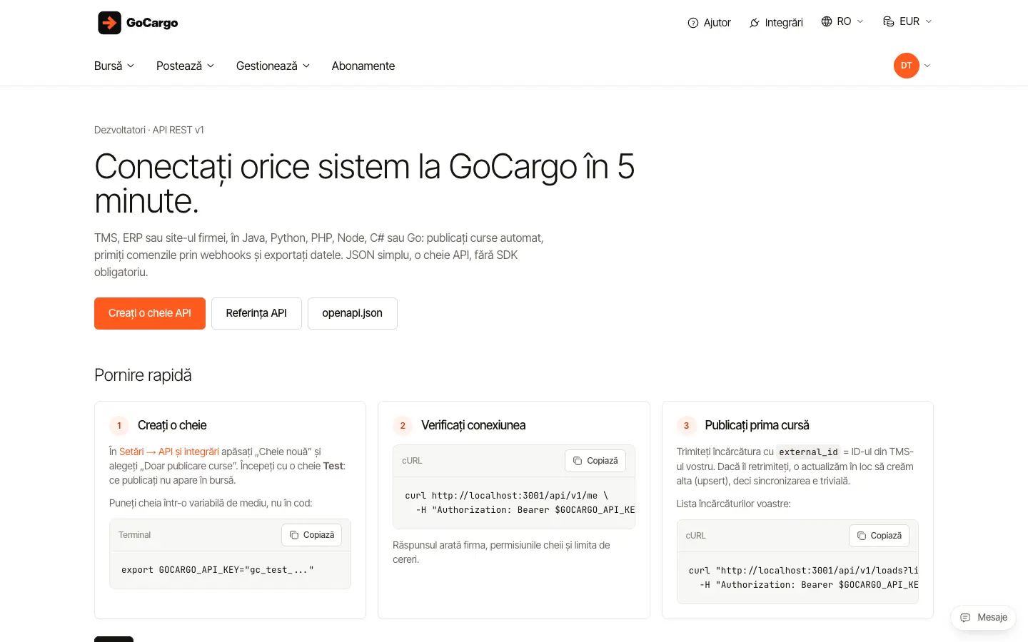 Documentația API pentru dezvoltatori: Deschideți pagina pentru dezvoltatori