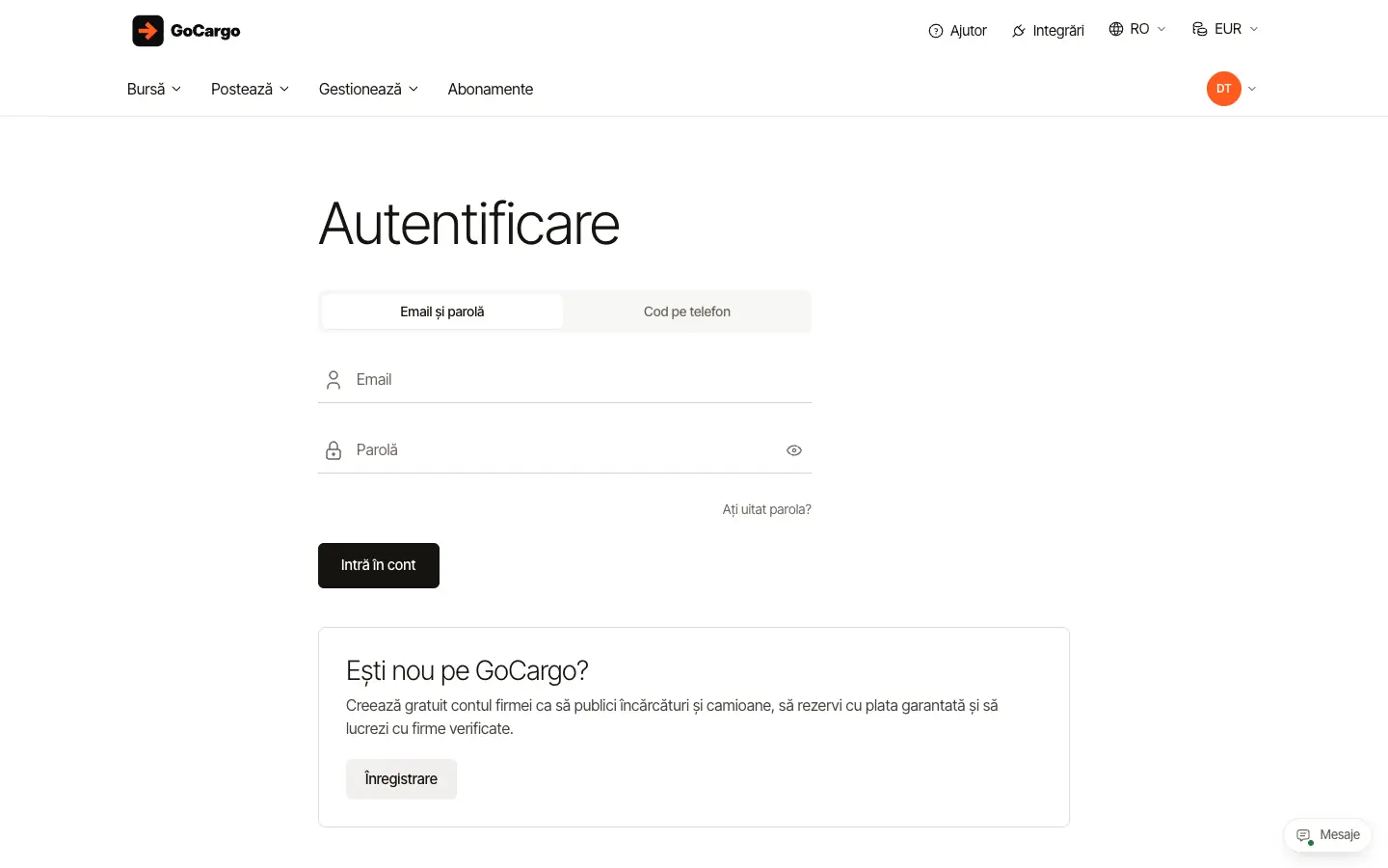 Intrați în cont: Deschideți pagina de autentificare