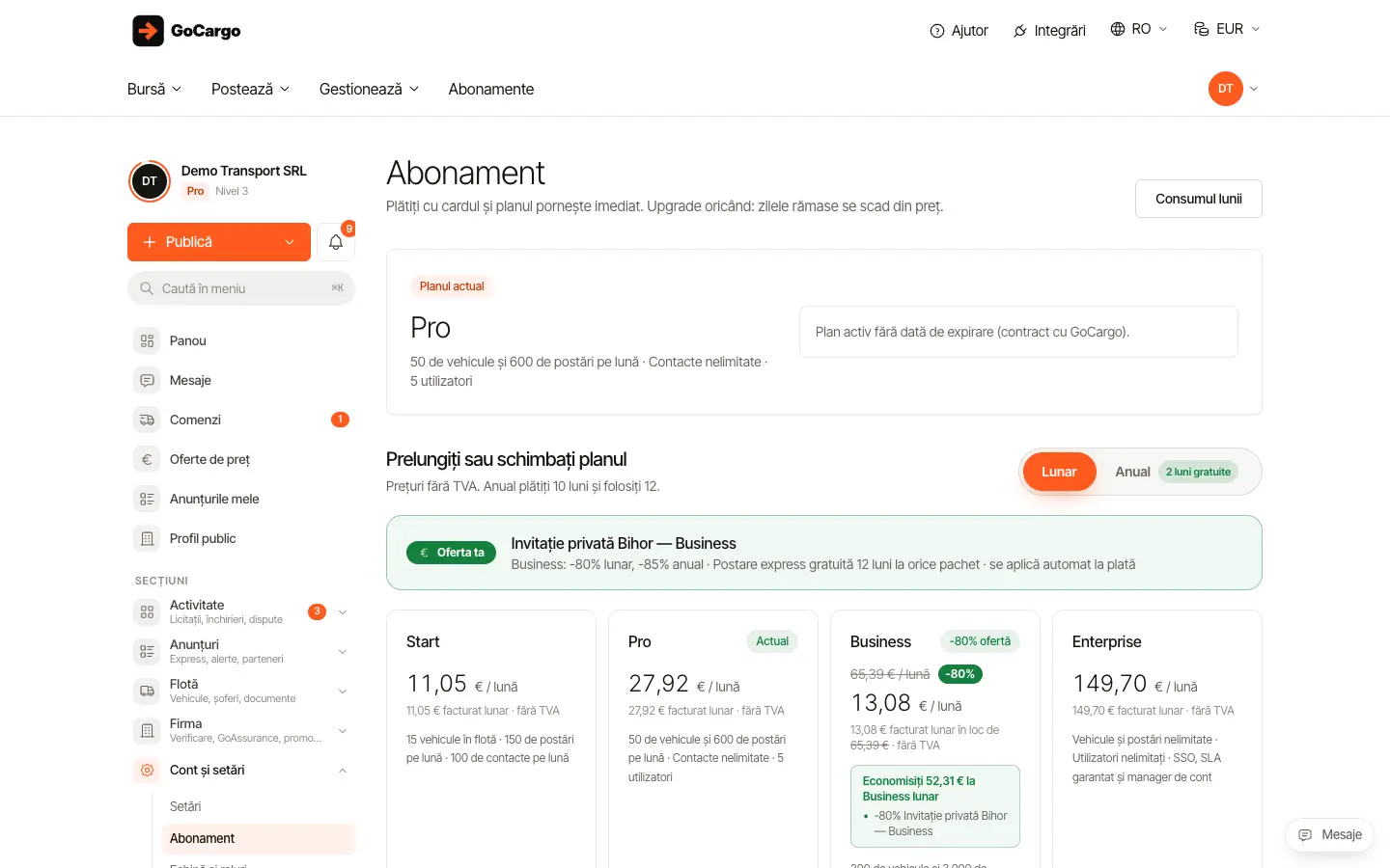 Opțiunea „Firmă recomandată”: Deschide opțiunea